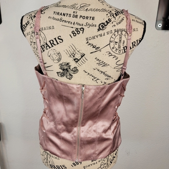 Bebe Silk Corset Top Sz M Lace Up Details Satin Mauve Pink 90's Fairy Coquette - Picture 5 of 9
